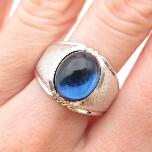 Clark & Coombs 925 Sterling Silver Antique Art Deco Blue Glass Ring Size 10.25