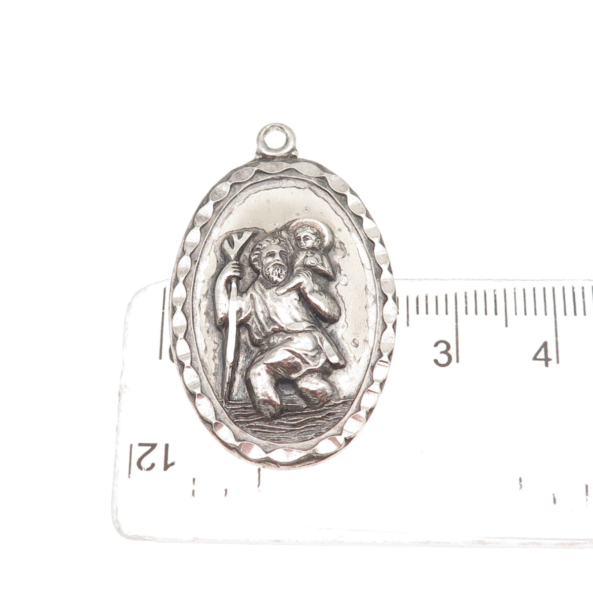 Creed 925 Sterling Silver Vintage St. Christopher Oxidized Charm Pendant