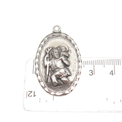 Creed 925 Sterling Silver Vintage St. Christopher Oxidized Charm Pendant