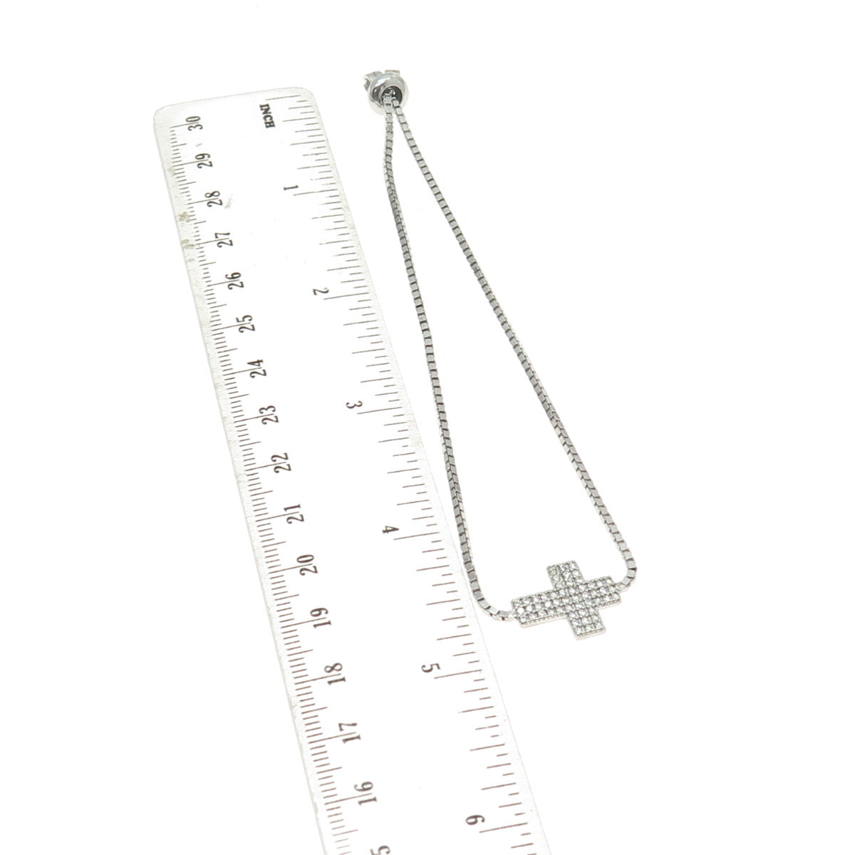 925 Sterling Silver Pave C Z Cross Box Link Bracelet 9.5"