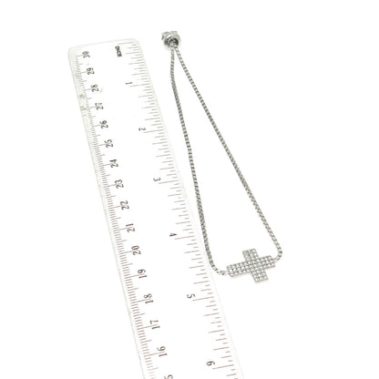 925 Sterling Silver Pave C Z Cross Box Link Bracelet 9.5"