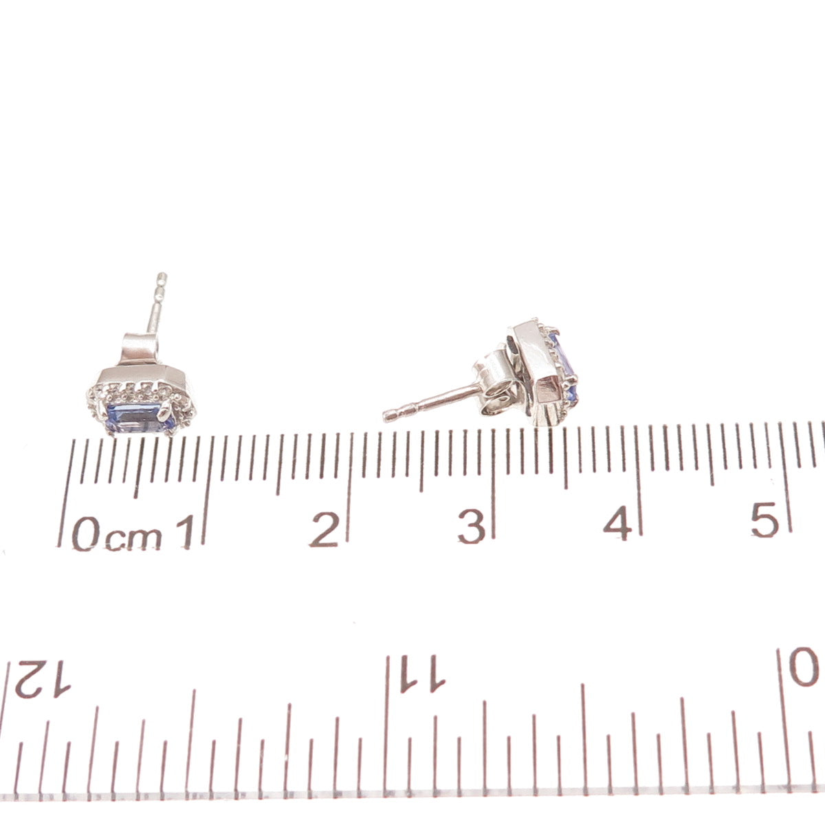 D'Joy 925 Sterling Silver Real Tanzanite & White Topaz Stud Earrings