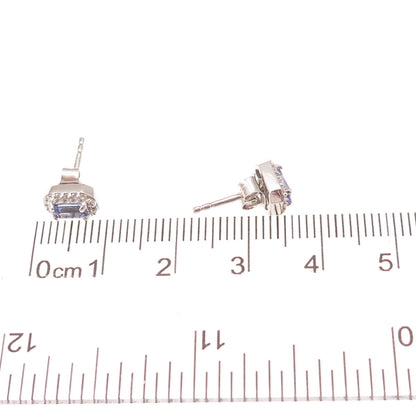 D'Joy 925 Sterling Silver Real Tanzanite & White Topaz Stud Earrings