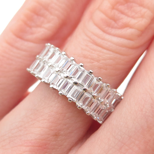 925 Sterling Silver Emerald-Cut C Z Half Eternity Ring Size 6