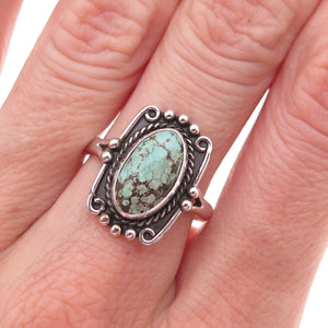 Old Pawn Sterling Silver Vintage Southwestern Turquoise Tribal Ring Size 7.75
