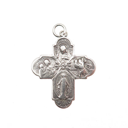 925 Sterling Silver Antique Art Deco 4-Way Cross Oxidized Catholic Charm Pendant
