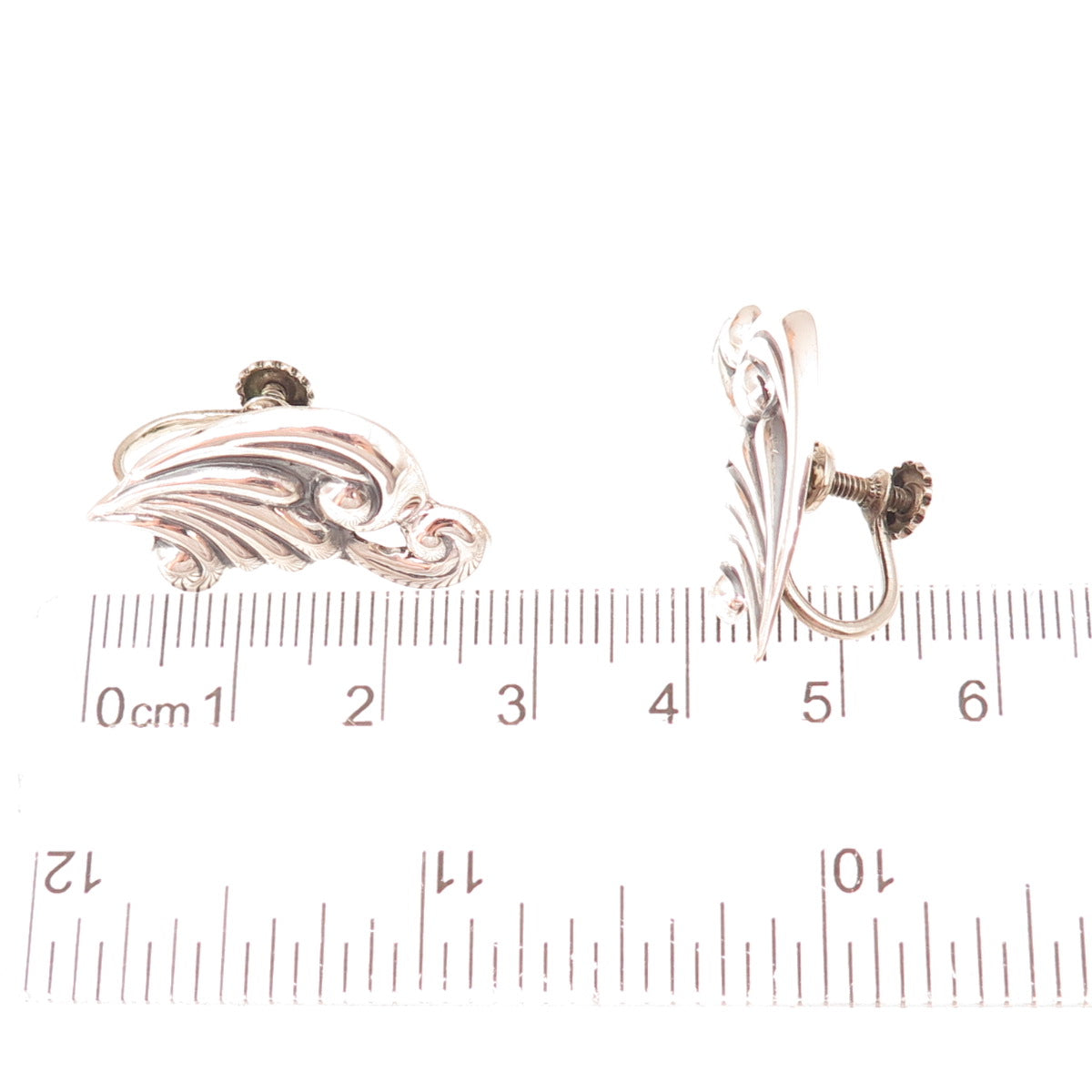 925 Sterling Silver Vintage Mexico Modernist Floral Oxidized Screw Back Earrings