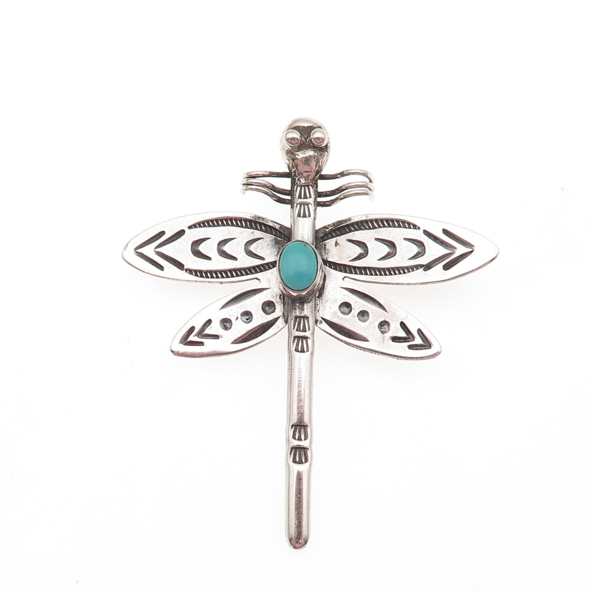 RUF Navajo Old Pawn 925 Sterling Vintage Turquoise Dragonfly Oxidized Pin Brooch