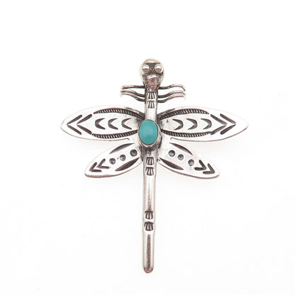 RUF Navajo Old Pawn 925 Sterling Vintage Turquoise Dragonfly Oxidized Pin Brooch