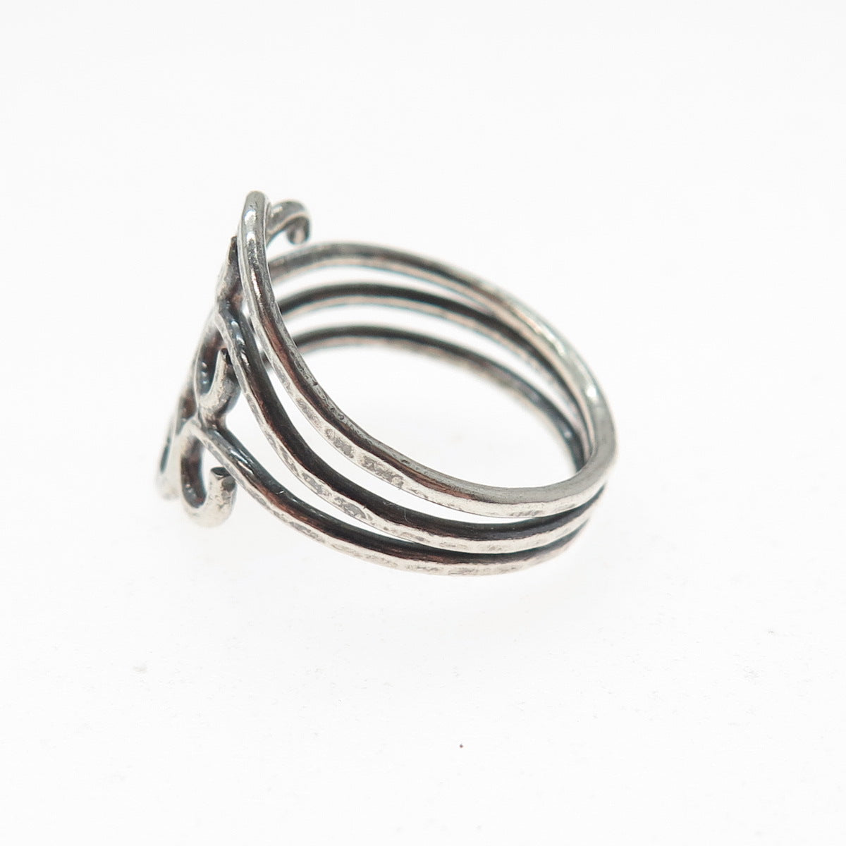 925 Sterling Silver Vintage Modernist Swirl Oxidized Ring Size 7.25