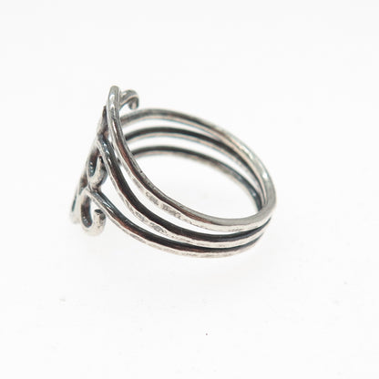 925 Sterling Silver Vintage Modernist Swirl Oxidized Ring Size 7.25