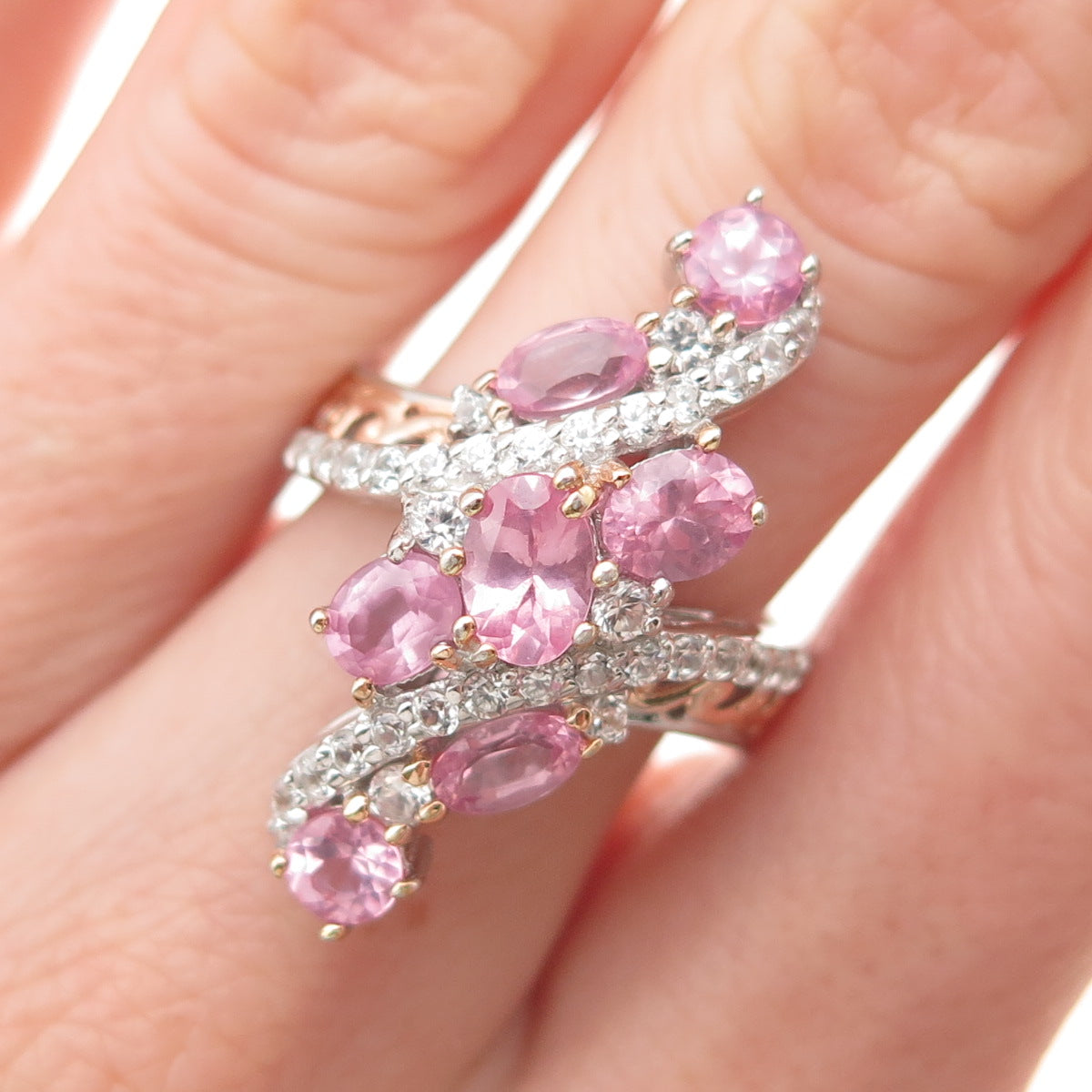 MICHAEL VALITUTTI Gems En Vogue 925 Sterling White & Pink Topaz Ring Size 7.25