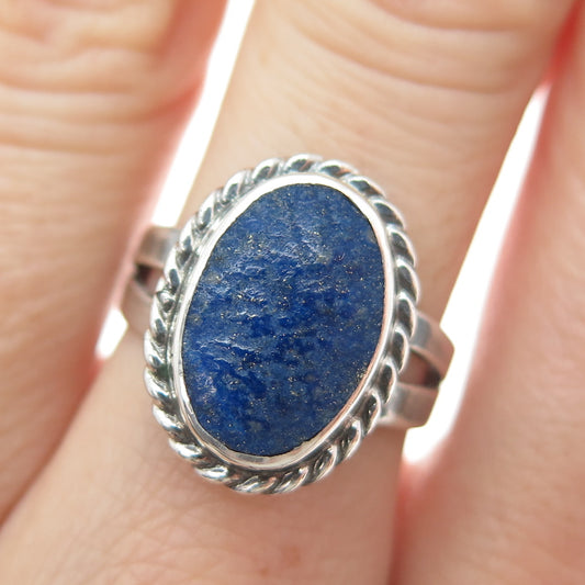 970 Silver Vintage Real Lapis Lazuli Oxidized Ring Size 6.75
