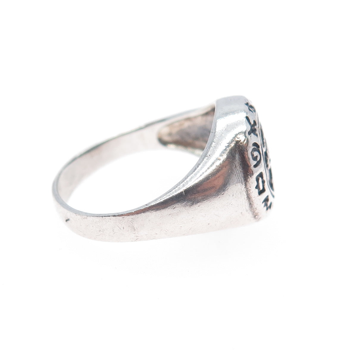 925 Sterling Silver Vintage Egyptian Eye of Ra Oxidized Signet Ring Size 8.25