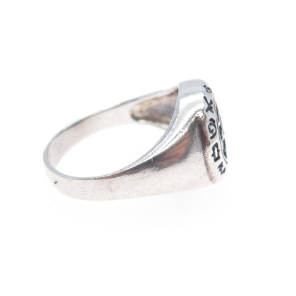925 Sterling Silver Vintage Egyptian Eye of Ra Oxidized Signet Ring Size 8.25