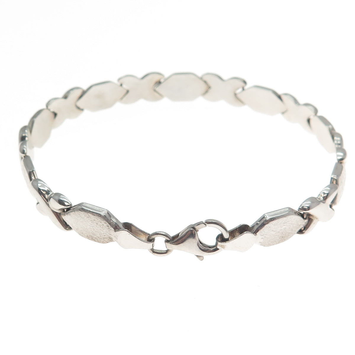 925 Sterling Silver Vintage Diamond-Cut "X" Link Bracelet 7.25"