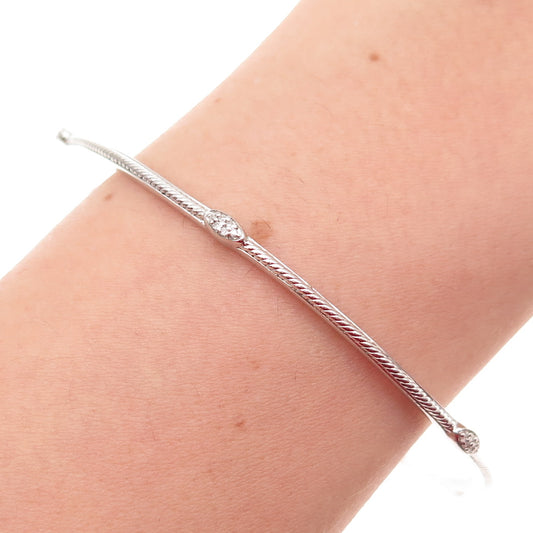 Jane Seymour 925 Sterling Silver Real Diamond Stackable Bangle Bracelet 8.25"