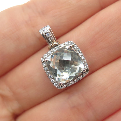 SAI 925 Sterling Silver Real Prasiolite & C Z Green Love Mini Charm Pendant