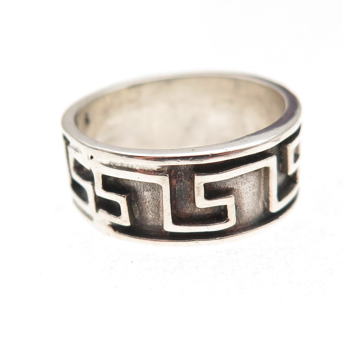 925 Sterling Silver Vintage Greek Maze Oxidized Band Ring Size 8