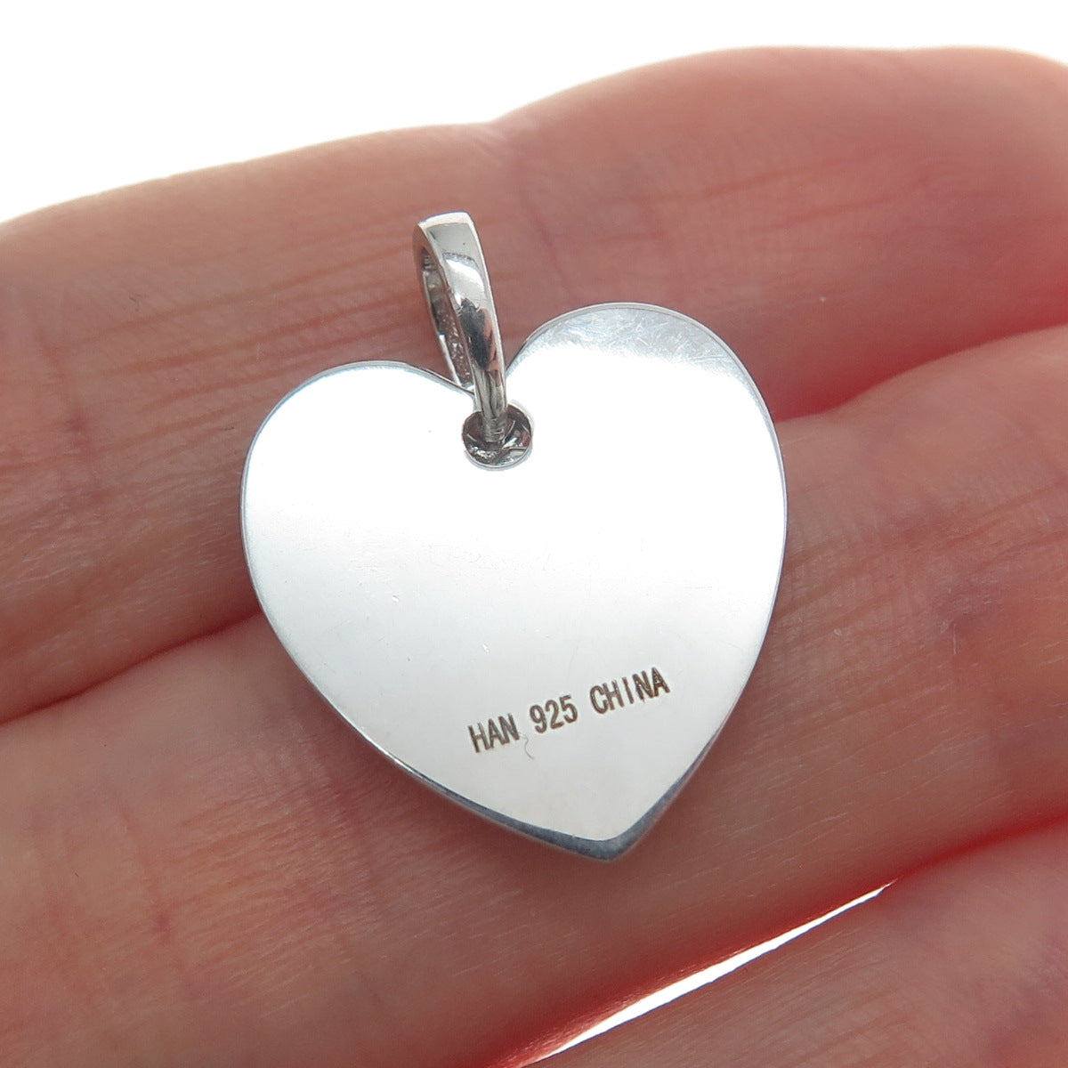 HAN 925 Sterling Silver Real Round-Cut Diamond My Family My Heart Charm Pendant