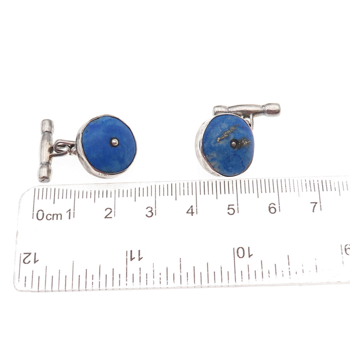 925 Sterling Silver Vintage Real Lapis Modernist Oxidized Chain Cufflinks