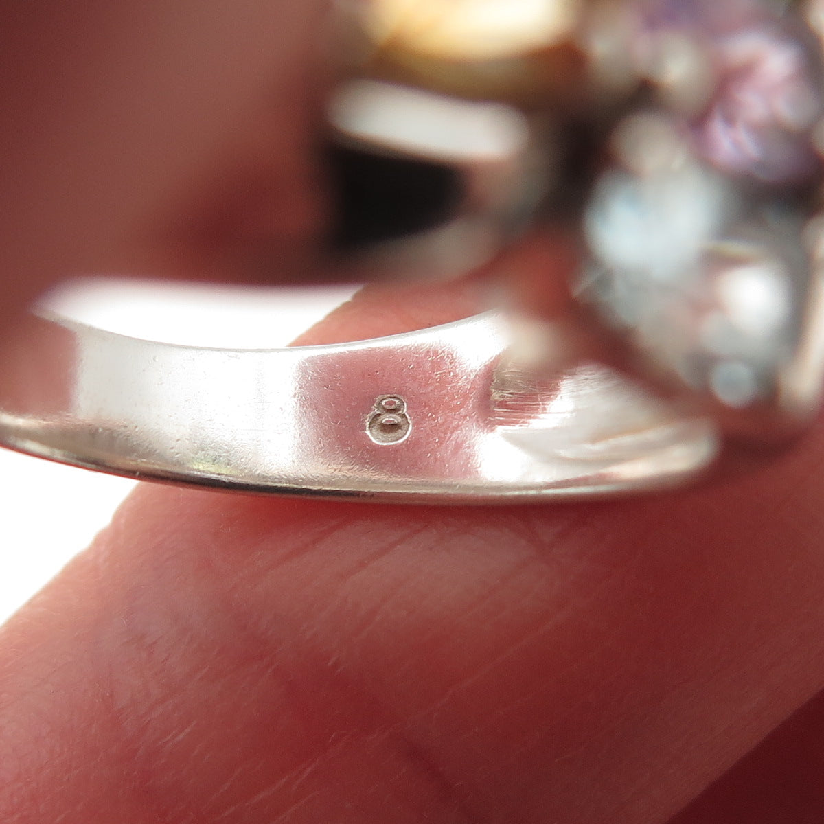 925 Sterling Silver Vintage Real Blue Topaz Amethyst Peridot Citrine Ring Size 8