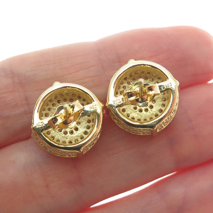925 Sterling Silver Gold Plated Round-Cut C Z Sparkle Stud Earrings