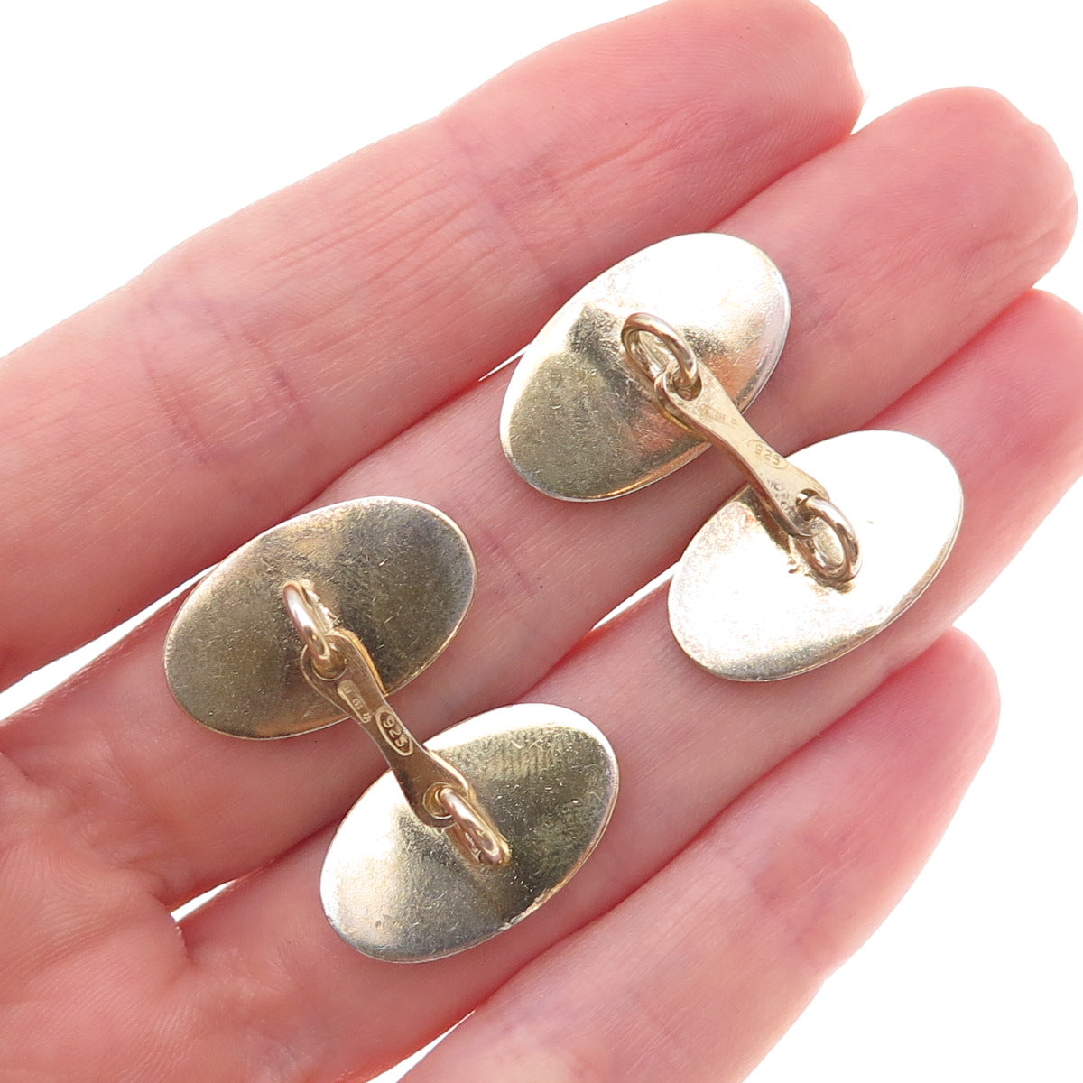 925 Sterling Silver Gold Plated Vintage Italy Enamel Oval Cufflinks