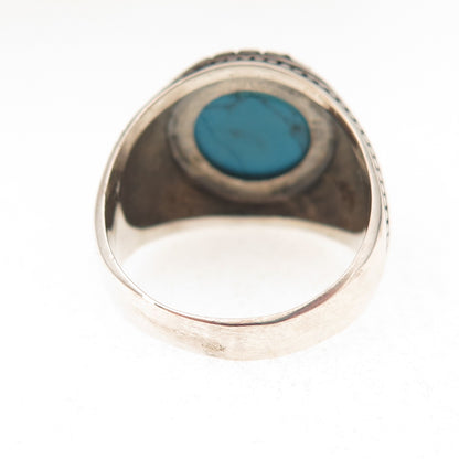 925 Sterling Silver Vintage Real Turquoise Oxidized Ring Size 9.25