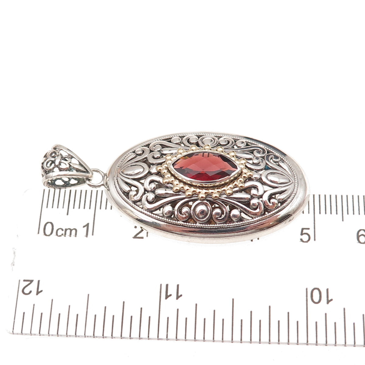 Art's Elegance Sterling Silver 14K Gold Vintage Real Red Garnet Floral Pendant