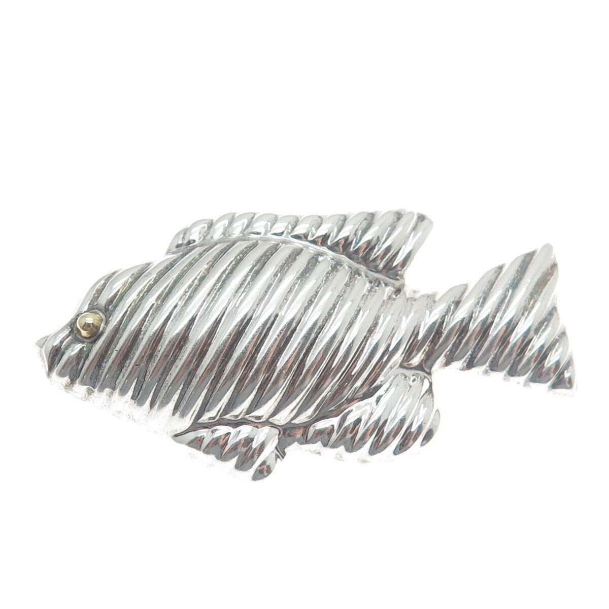 925 Sterling Silver Vintage Mexico Fish Ribbed Pin Pendant