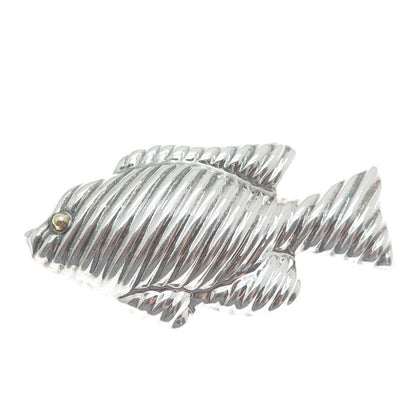 925 Sterling Silver Vintage Mexico Fish Ribbed Pin Pendant