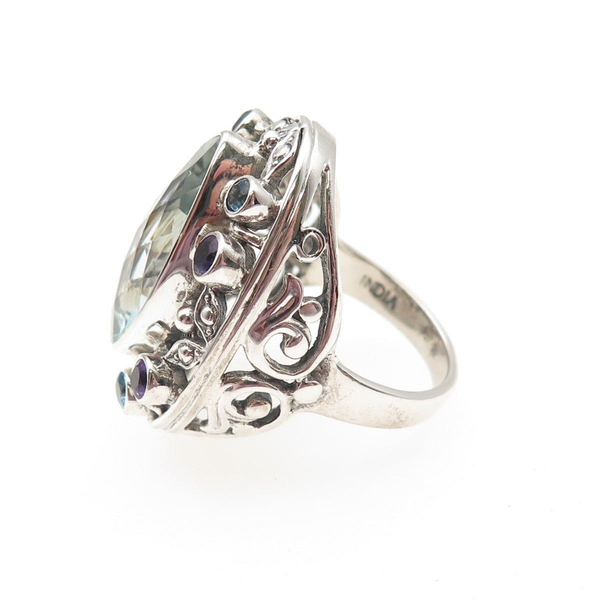 NICKY BUTLER Sterling Vintage Real Aquamarine Blue Topaz & Amethyst Ring Size 7
