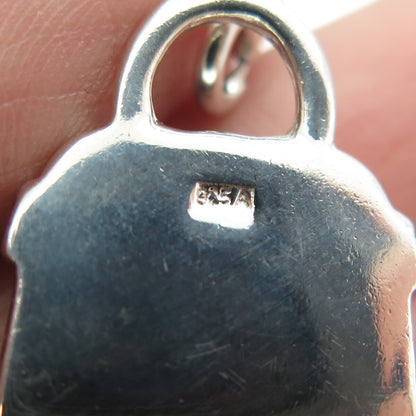 925 Sterling Silver Vintage Black Enamel Lady’s Bag / Purse Charm Pendant