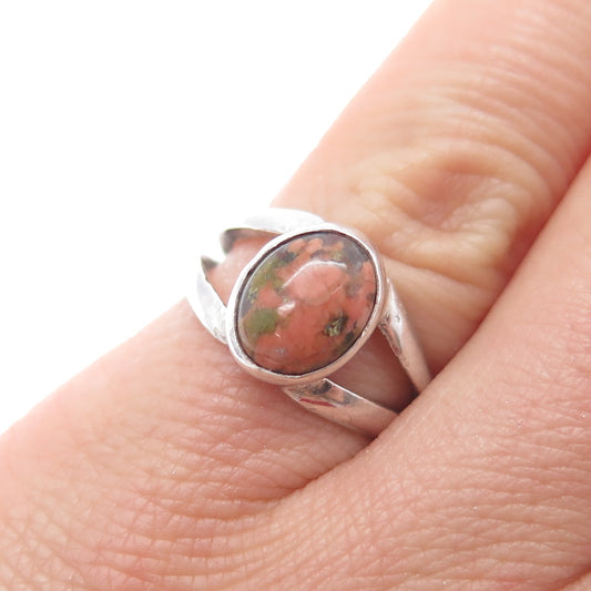 Old Pawn 925 Sterling Silver Vintage Southwestern Unakite Tribal Ring Size 5.25