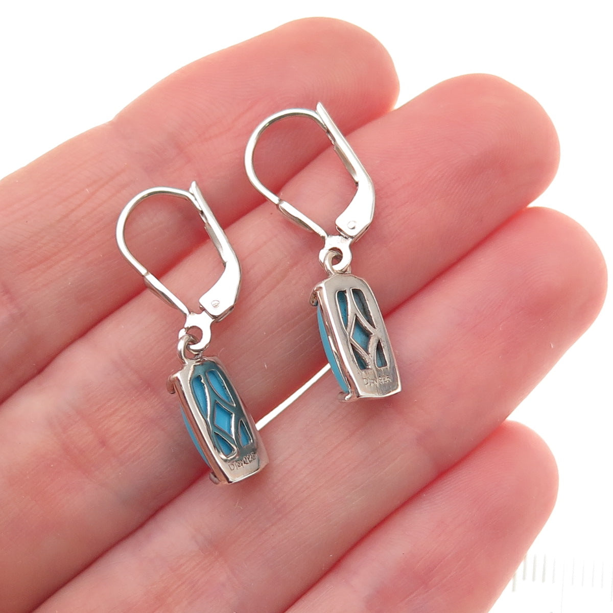 D'Joy 925 Sterling Silver Real Sleeping Beauty Turquoise Dangle Earrings