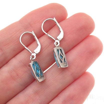 D'Joy 925 Sterling Silver Real Sleeping Beauty Turquoise Dangle Earrings