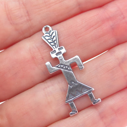 Old Pawn 925 Sterling Silver Vintage Kachina Doll Oxidized Tribal Charm Pendant