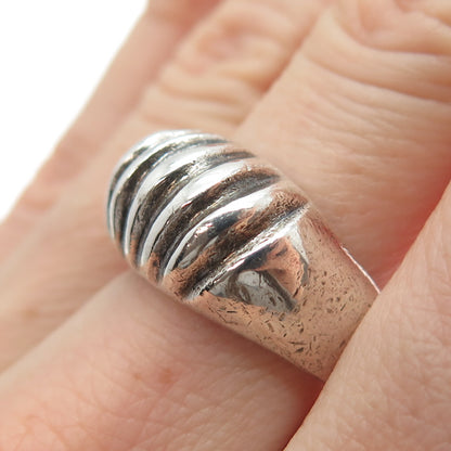 925 Sterling Silver Vintage Mexico Modernist Ribbed Oxidized Ring Size 8