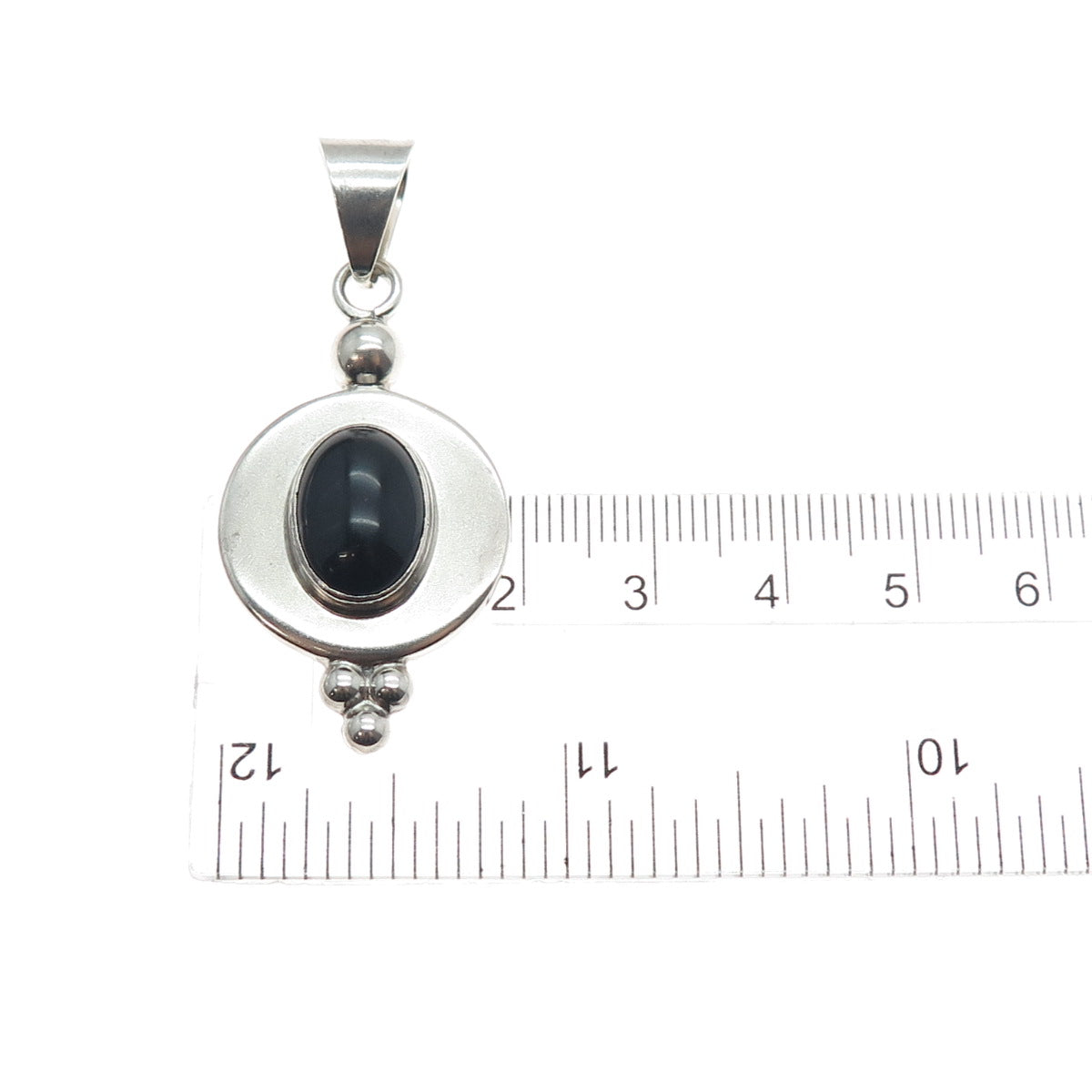 925 Sterling Silver Vintage CII Mexico Real Black Onyx Modernist Charm Pendant