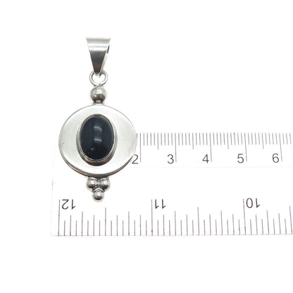 925 Sterling Silver Vintage CII Mexico Real Black Onyx Modernist Charm Pendant