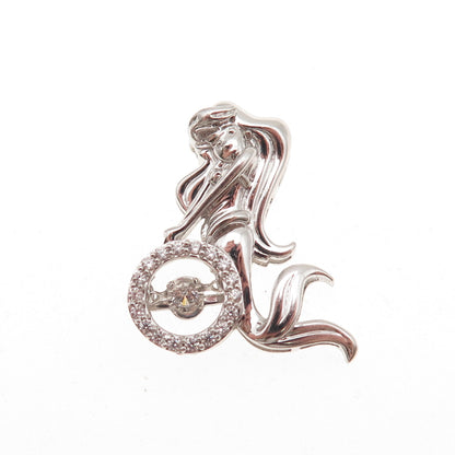 925 Sterling Silver Round-Cut C Z Mermaid Slide Charm Pendant