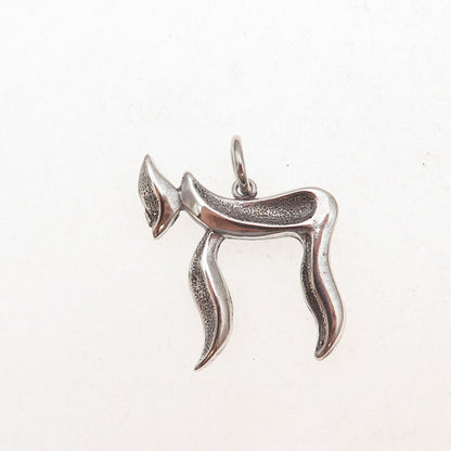 925 Sterling Silver Vintage Chai Judaica Oxidized Charm Pendant