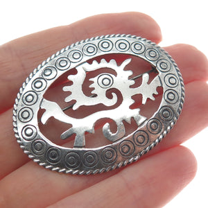 925 Sterling Silver Vintage Mexico Aztec God Quetzalcoatl Oxidized Pin Brooch