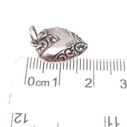 925 Sterling Silver Antique Art Deco Engraved Chatelaine Heart Charm Pendant