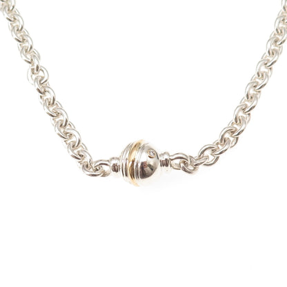 925 Sterling Silver 14K Gold Real Diamond Ball Rolo Chain Necklace 16"
