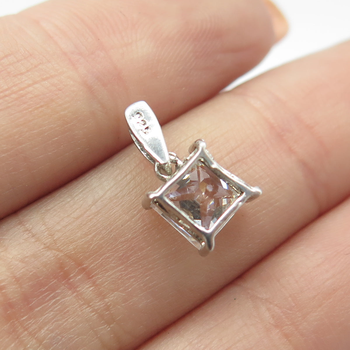 925 Sterling Silver Princess-Cut Shaped C Z Pendant