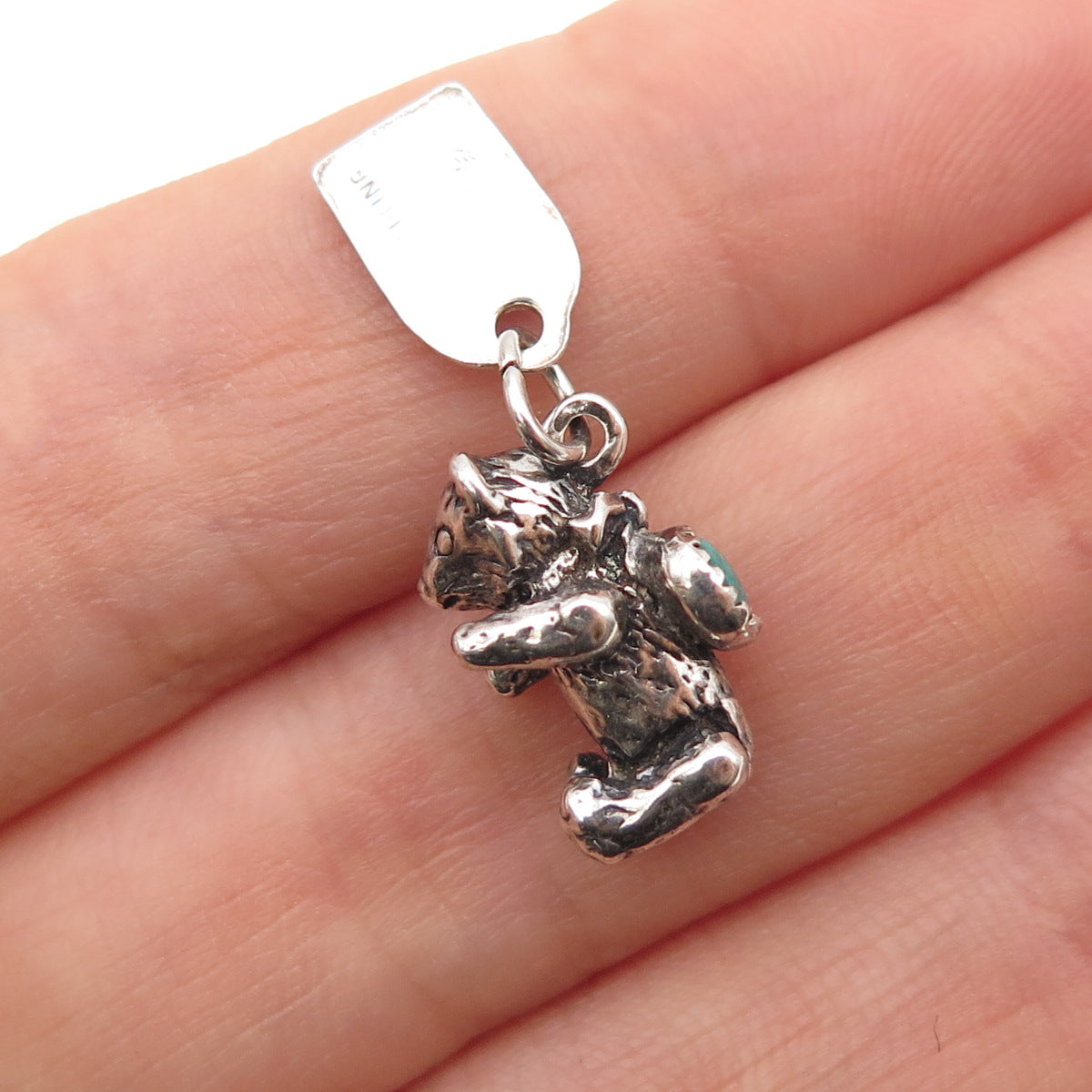 Old Pawn 925 Sterling Silver Vintage Turquoise Bear Grand Canyon Mini 3D Pendant