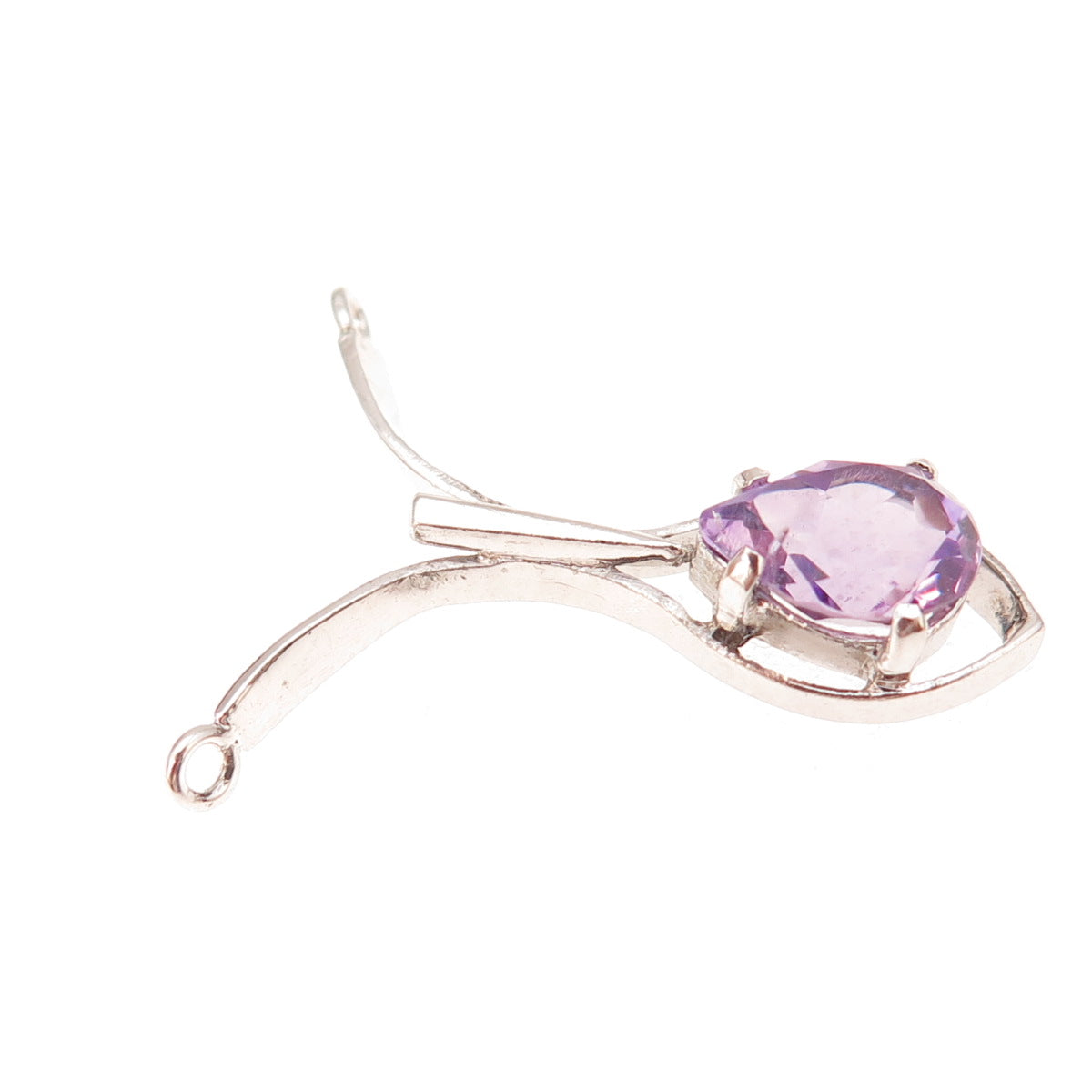925 Sterling Silver Vintage Real Pear-Cut Amethyst Centerpiece Slide Pendant