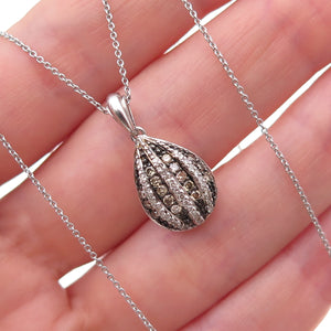 925 Sterling Silver Real Champagne & White Diamond Cable Chain Necklace 18"
